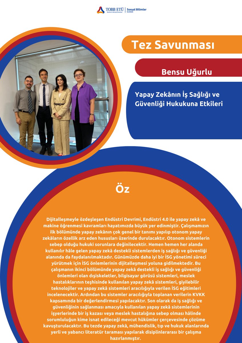Özel Hukuk öğrencimiz Bensu Uğurlu, Doç. Dr. Orhan Ersun CİVAN  denetiminde yazdığı tezini Doç. Dr. Betül ÖZLÜK ve Dr. Öğr. Üyesi Yiğitcan ÇANKAYA denetiminde sunmuştur. Tebrikler !
