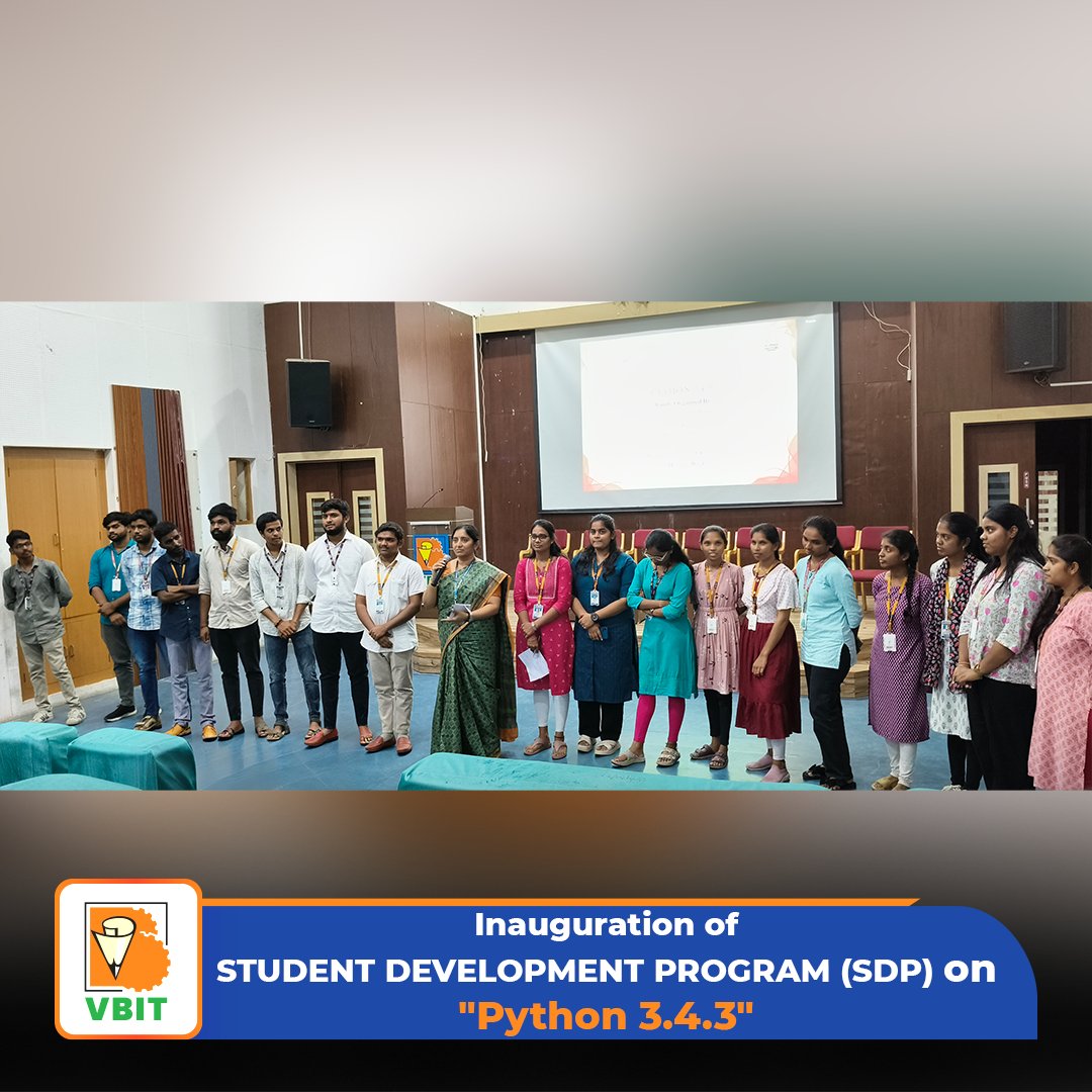 VBITHYD's tweet photo. Inauguration of the Student Development Program (SDP) on "PYTHON 3.4.3" was held on 6th August 2025, jointly organized by Spoken Tutorial, IIT Bombay, and the Department of Electrical and Electronics Engineering, VBIT.

#SDPInauguration #PythonSDP #VBITxIITBombay #SpokenTutorial https://t.co/BijyjRvE0v