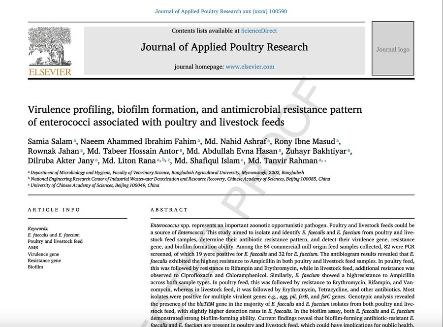 HasanEvna's tweet photo. Our new research article on AMR has just been published in the Journal of Applied Poultry Research, an Elsevier journal with an Impact Factor of 2.0 and a CiteScore of 3.4.
https://t.co/TjI5qPcHY2
#mtrlabbau https://t.co/fGOIVxrLP8
