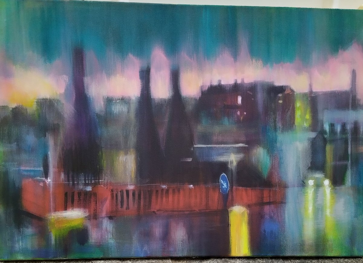 New painting ,"Winter Evening, Burslem"
Acrylic on canvas, featuring the iconic three sisters bottle kilns #stokeontrent