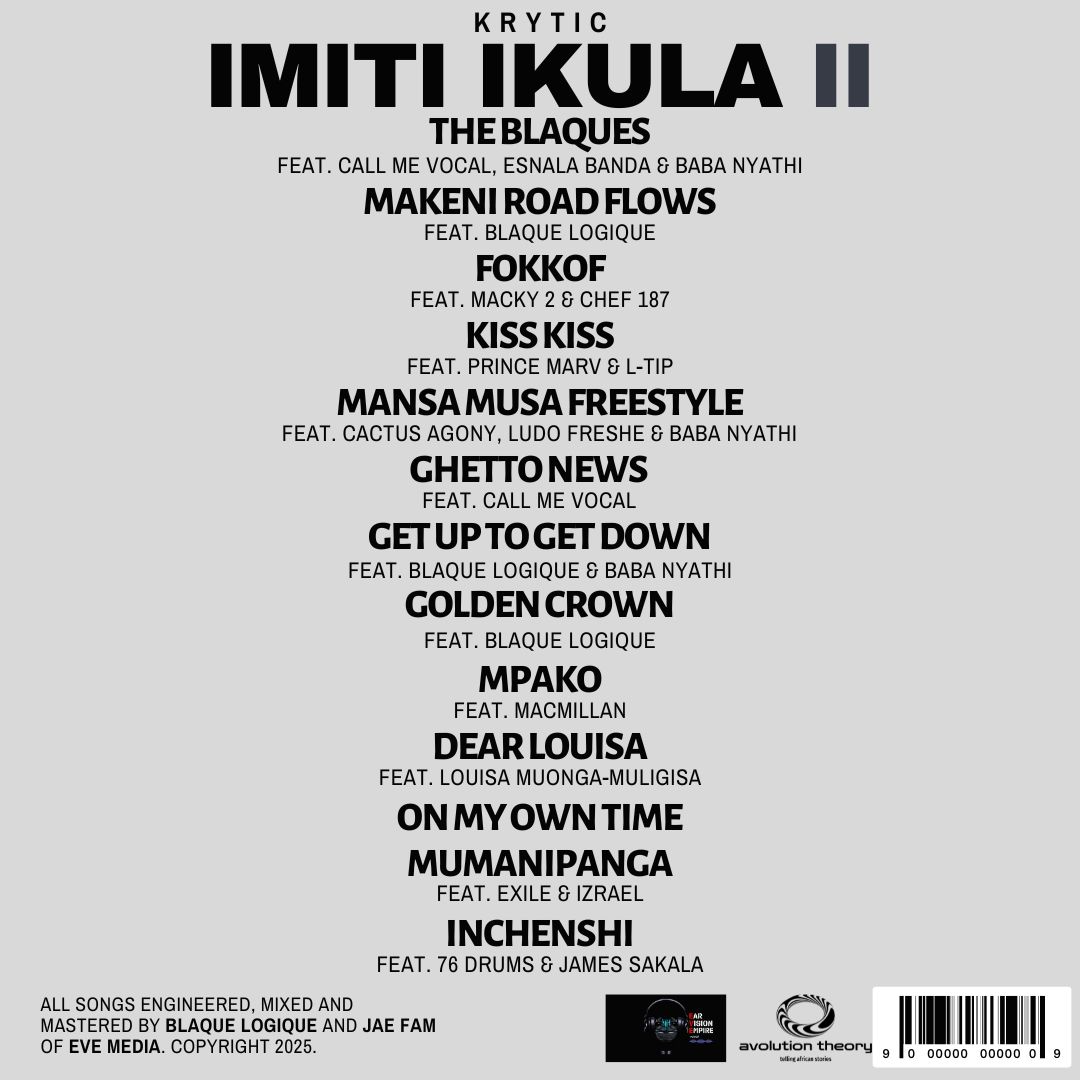 II.II 98% DONE (@kryticworldwide) on Twitter photo Imiti Ikula 2.
Produced by <a href="/BlaqueLogique/">Blaque Logique</a> and <a href="/ProdByJaefam/">Jeff C. Phiri</a>.
Thank you to all the amazing artists that put their time and effort into the creation of this work.
Tomorrow 🖤 Imiti Ikula 2.
Produced by <a href="/BlaqueLogique/">Blaque Logique</a> and <a href="/ProdByJaefam/">Jeff C. Phiri</a>.
Thank you to all the amazing artists that put their time and effort into the creation of this work.
Tomorrow 🖤