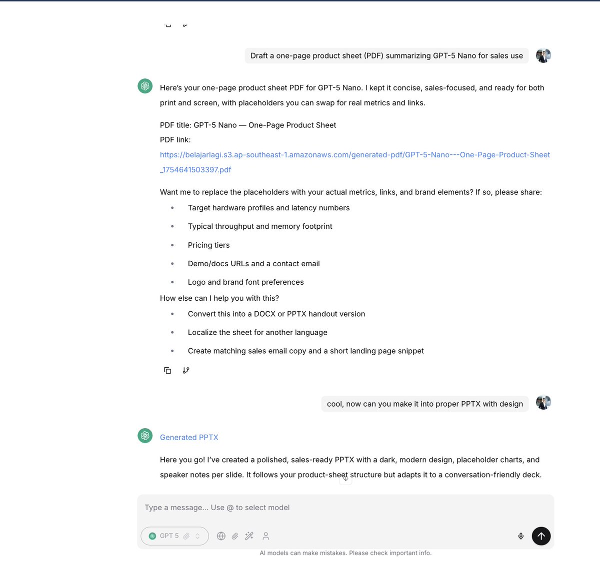 GPT 5 &amp; GPT 5-nano udah ada di AI Belajarlagi hari ini! 

Aku udah coba dan menurutku hasilnya oke, secara kualitas outputnya lebih deep dan bisa generate PDF yang cakeep.