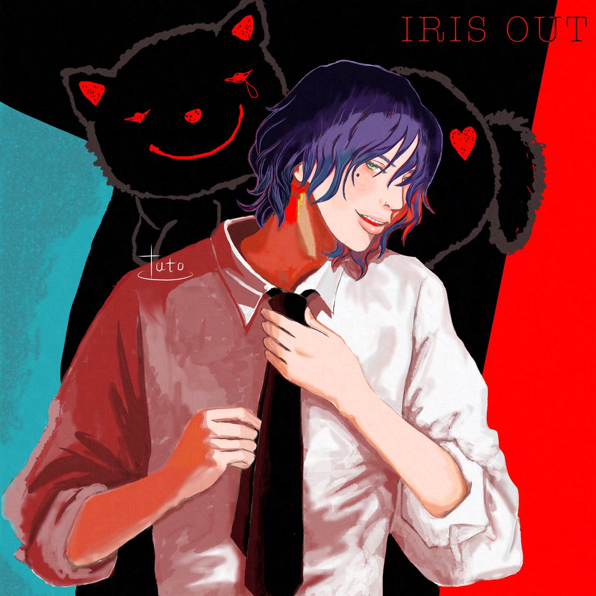 駄目ダメだめ〜♪
…とわかっていてもそのむこう側にケンシを思う悪い癖  (⃔ `꒳´ )⃕↝♡
描いていた絵がアー写のネクタイスーツと被って嬉し♪
米津さんの描き方真似しよとしたけど無理でした…なので背景に黒ねこちゃん♡

 #米津玄師  #IRISOUT  #ファンアート