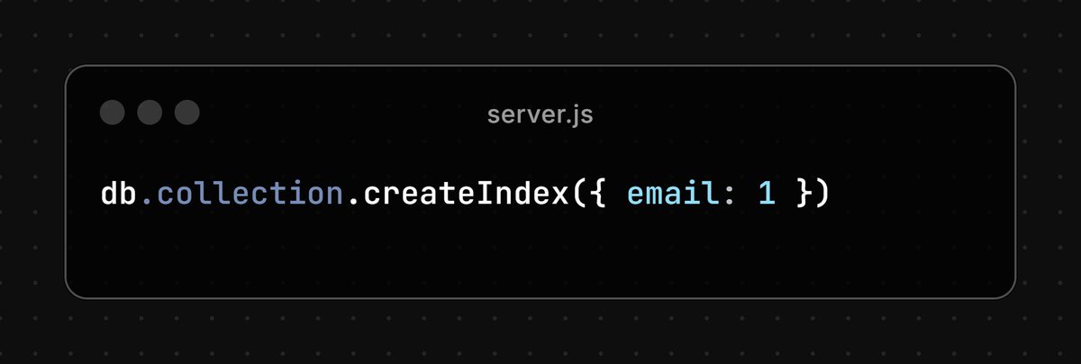 SRProgramist's tweet image. 📊 MongoDB Tip: Always index fields you query often!
Faster queries = better user experience.
Use👇
Indexes can speed up reads by 100x.
#MongoDB #DatabaseTips