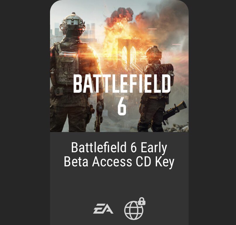 Walker088S's tweet image. 🚨 Selling Exclusive battlefield 6 game Beta Code Codes 🚨

Unlock early access to #Battlefield6  before anyone else ‼️

PRICE DM ME🔥

#ea #Battlefield6 #beta #Battlefield6beta