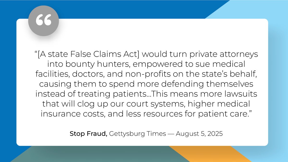 HAP (@hapupdates) on Twitter photo A recent LTE in <a href="/gettysburgtimes/">Gettysburg Times</a> highlights how a state False Claims Act puts health care access at risk. "We all want to stop fraud," writes Chuck Smith of Hanover. "But this proposal would fuel meritless claims, not improve care." Link: gettysburgtimes.com/opinion/letter… A recent LTE in <a href="/gettysburgtimes/">Gettysburg Times</a> highlights how a state False Claims Act puts health care access at risk. "We all want to stop fraud," writes Chuck Smith of Hanover. "But this proposal would fuel meritless claims, not improve care." Link: gettysburgtimes.com/opinion/letter…