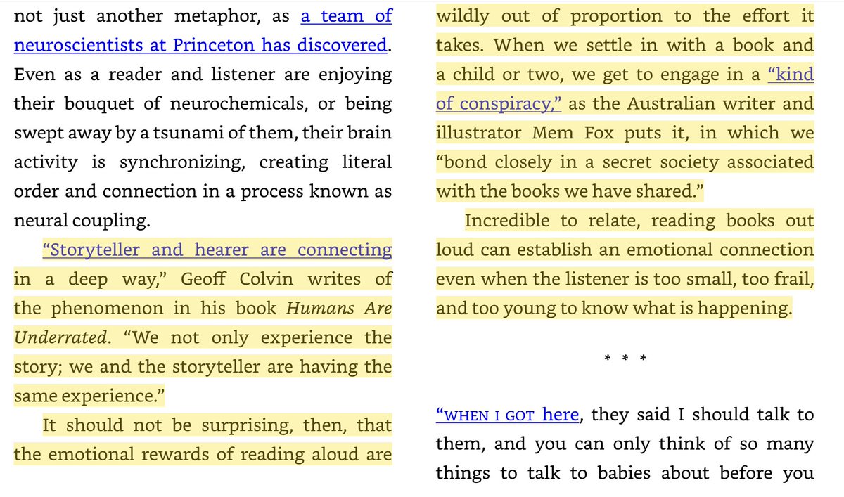 Currently researching why reading aloud is so satisfying.

This, from The Enchanted Hour by Meghan Cox Gurdan