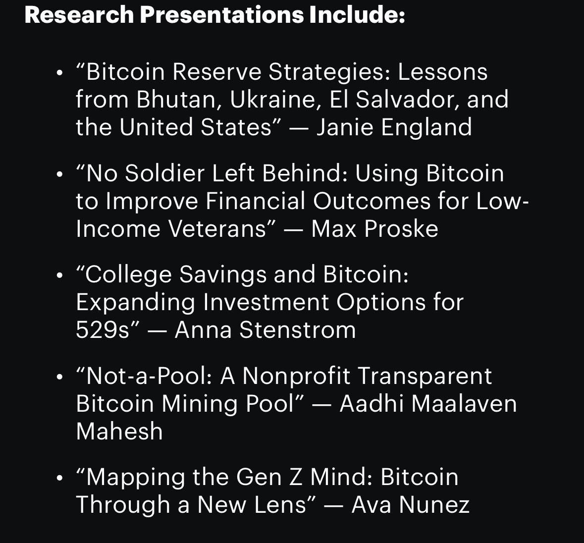 <a href="/btcpolicyorg/">Bitcoin Policy Institute</a> summer research interns are killing it. 

Future is bright.

Great program run by <a href="/jyn_urso/">Margot Paez</a> and <a href="/rettlerb/">Bradley Rettler</a>.