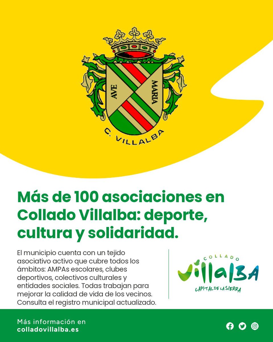 Ayuntamiento de Collado Villalba (@ayuntamientocv) on Twitter photo 🏘️ ¡Conoce las asociaciones de #ColladoVillalba! 👥
📌 Desde deporte y cultura hasta solidaridad y educación.
💡 Encuentra tu espacio y participa en la vida de tu ciudad.
#ViveColladoVillalba #ParticipaciónCiudadana 🏘️ ¡Conoce las asociaciones de #ColladoVillalba! 👥
📌 Desde deporte y cultura hasta solidaridad y educación.
💡 Encuentra tu espacio y participa en la vida de tu ciudad.
#ViveColladoVillalba #ParticipaciónCiudadana