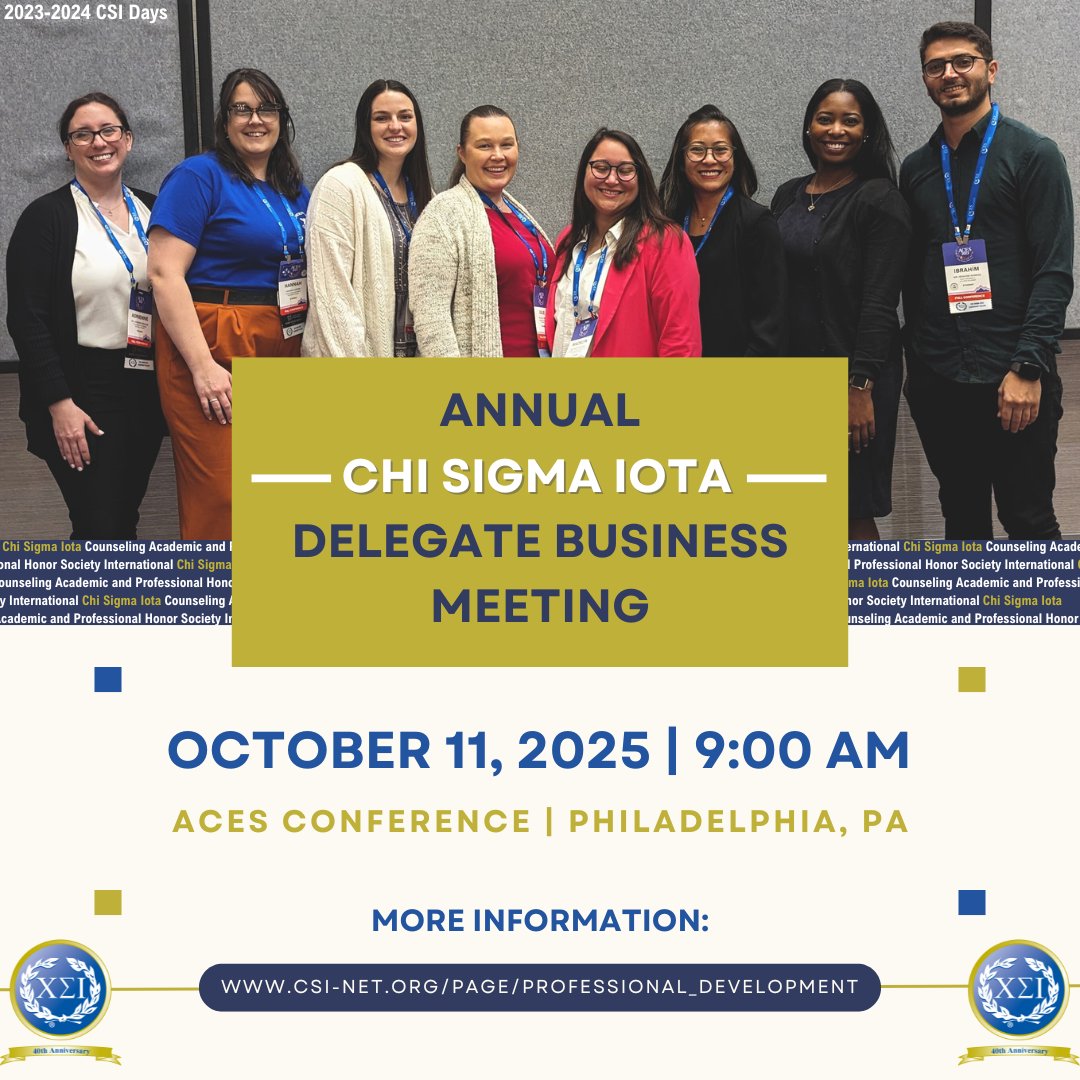 CSI Days @ ACES Conference in Philadelphia, PA
Saturday, October 11, 2025 (9-10 AM EDT)

Registration is open for this year’s in-person Delegate Business Meeting. Be sure to register your chapter delegate by September 19th!

tinyurl.com/2025Delegate