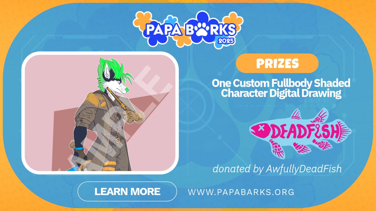 Are you ready for the #PapaBarks finale this weekend? 👀 Our prize drawing is coming up on Sunday!

You could win awesome digital art from <a href="/awfullydeadfish/">Fival Devonian - Commission Sale!! -</a> and many more prizes! Each $5 donation gets you an entry to win!