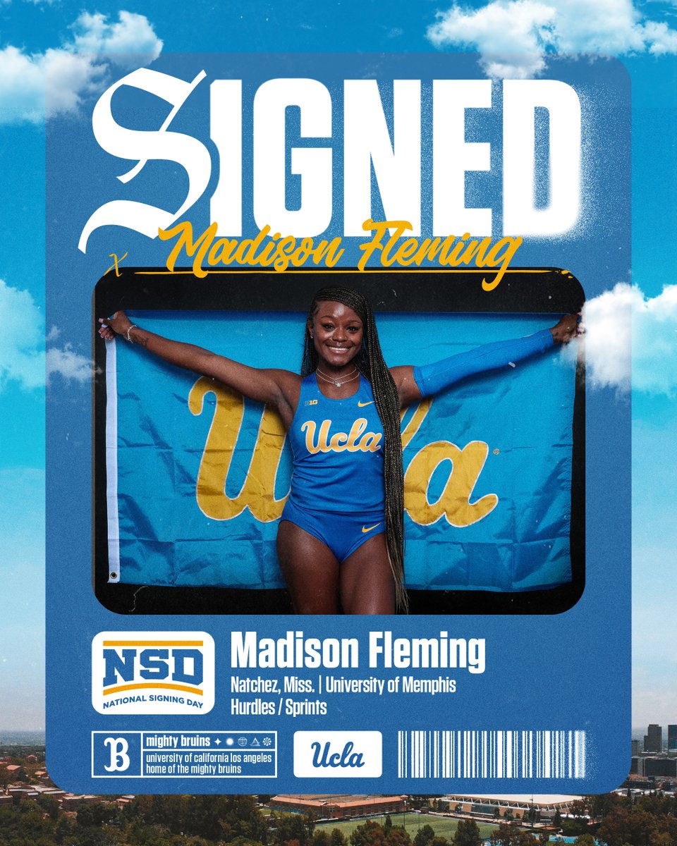 Madison Fleming, who in 2024 qualified for regionals and broke the school record in the 100m hurdles at Memphis (13.18), has officially signed with UCLA.

Welcome to Westwood, Madison!

#GoBruins