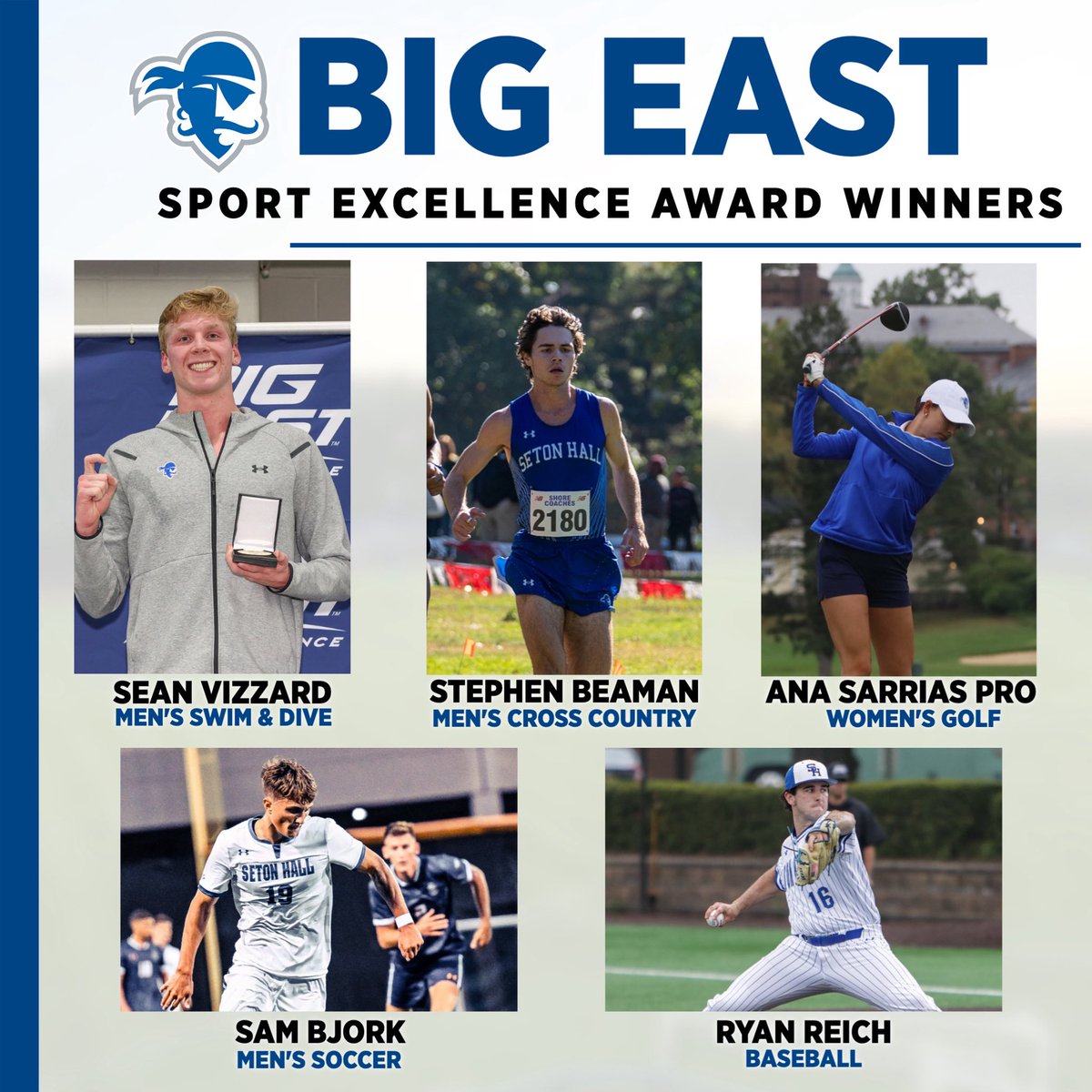 Seton Hall Athletics (@shuathletics) on Twitter photo Congratulations to our <a href="/BIGEAST/">BIG EAST Conference</a> Sport Excellence Award winners! Our 5 honorees are most in the conference! #HALLin Congratulations to our <a href="/BIGEAST/">BIG EAST Conference</a> Sport Excellence Award winners! Our 5 honorees are most in the conference! #HALLin