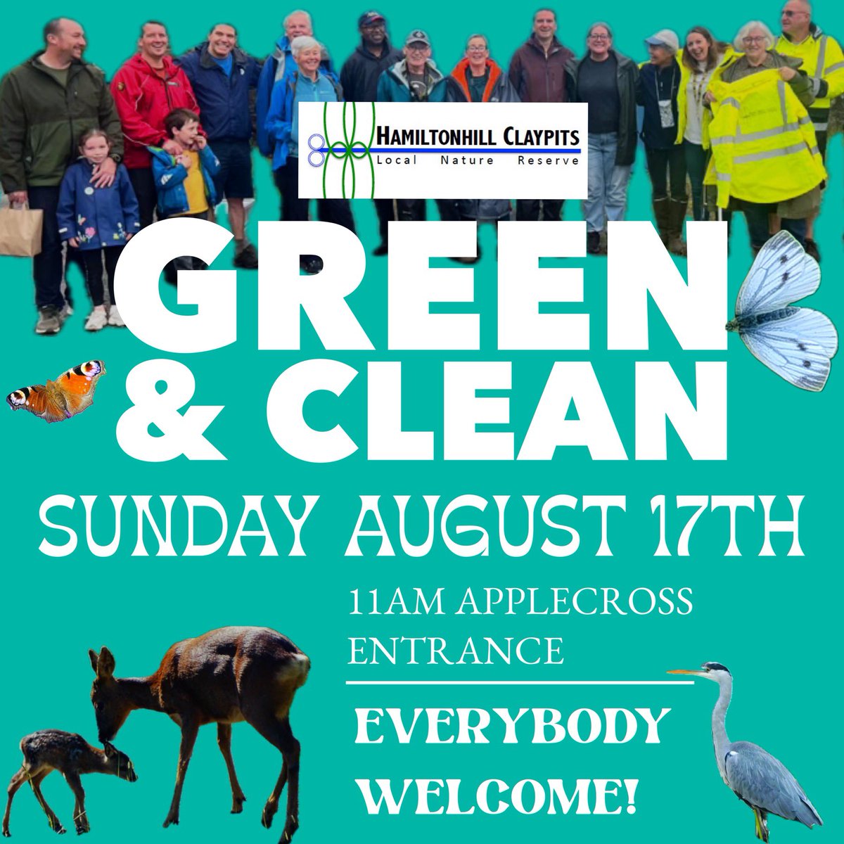 🗓️Sunday 17th August 
🌳Green &amp; Clean Team 🌳
🕚Meet 11am, Applecross entrance 
Please come along and join in.
Everybody is welcome and needed.
We have the equipment 🧤and refreshments ☕️🍩for after, provided by our great refreshments volunteers. 😀
#OutAndAboutOnTheClaypits