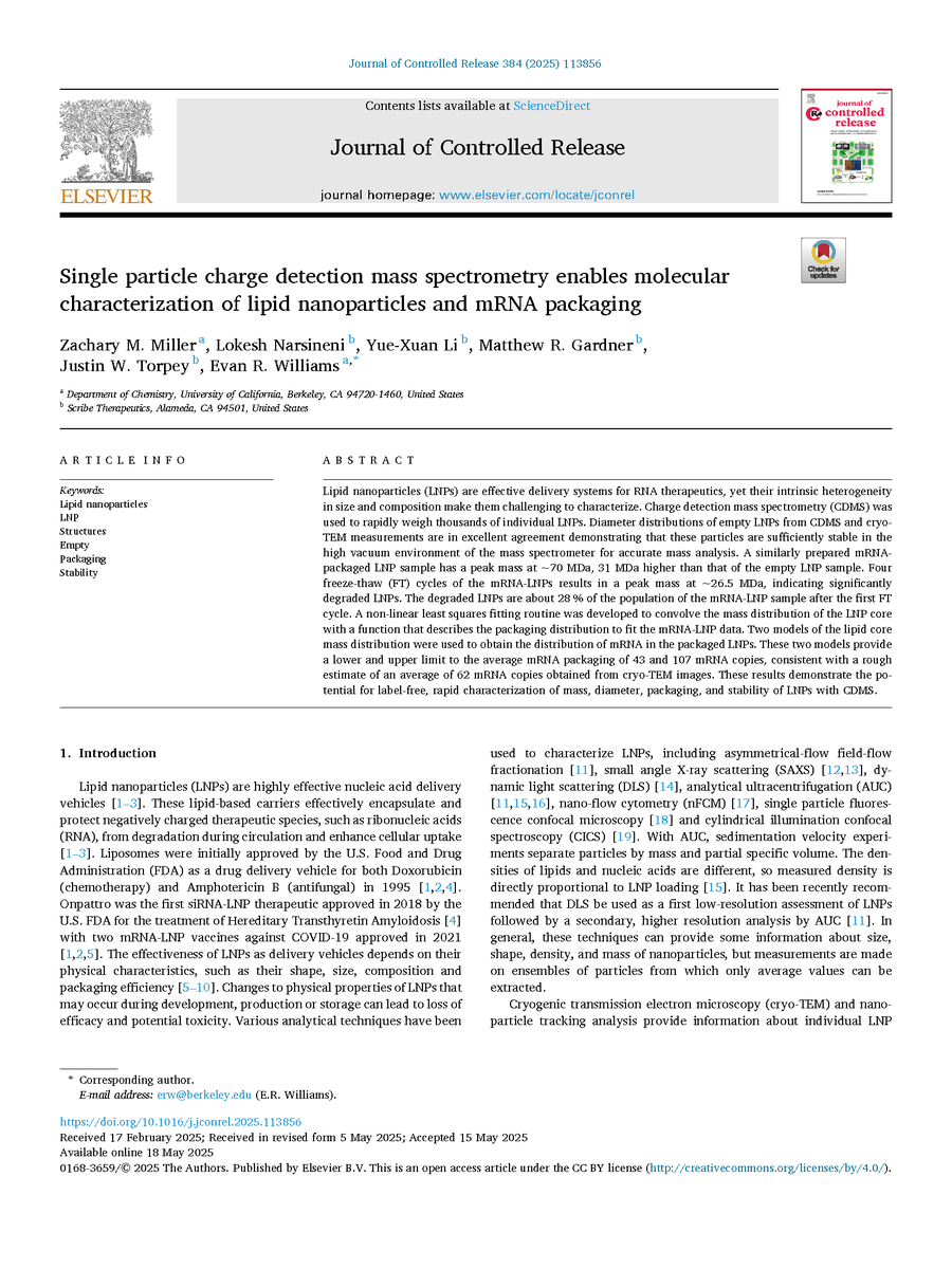 Scribe Therapeutics (@scribetx) on Twitter photo 📣 New publication alert! Scribe and <a href="/UCBerkeley/">UC Berkeley</a> scientists (Zachary Miller, <a href="/narsinenilokesh/">Lokesh Narsineni</a> et al.) have a paper out in the Journal of Controlled Release on a powerful new method for molecular characterization of lipid nanoparticles and mRNA packaging.
Learn more below ⬇️ 📣 New publication alert! Scribe and <a href="/UCBerkeley/">UC Berkeley</a> scientists (Zachary Miller, <a href="/narsinenilokesh/">Lokesh Narsineni</a> et al.) have a paper out in the Journal of Controlled Release on a powerful new method for molecular characterization of lipid nanoparticles and mRNA packaging.
Learn more below ⬇️