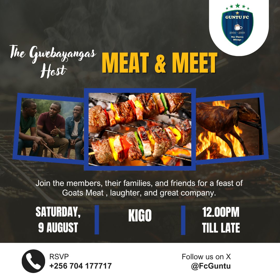 Guntu isn't just about football ,its about the bonds we build on and off the pitch. This saturday, we come together with our families for a goat roasting session hosted by @Nwebayanga and family .An afternoon of laughter, unity, and unforgettable memories awaits..