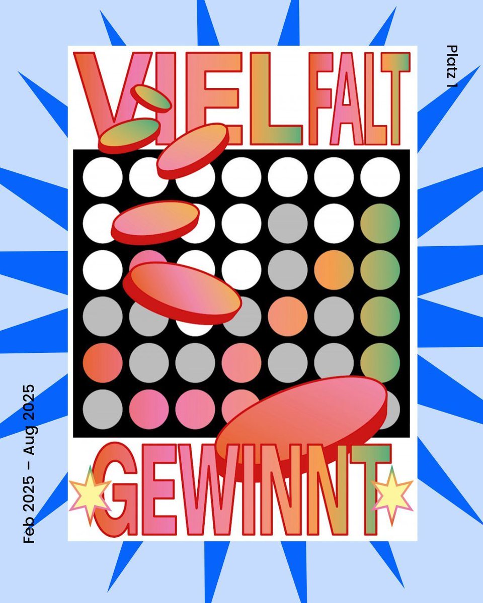 🏆 Platz 1 beim Posterwettbewerb im Zeitraum Februar - Juli 2025: Studio Pandan mit »Vielfalt gewinnt«.
Platz 2 &amp; 3 jetzt schon hier sehen: buff.ly/urZxuyx

Demokratische Werte feiern &amp; fördern? Spende hier 👉 buff.ly/FzcZxym