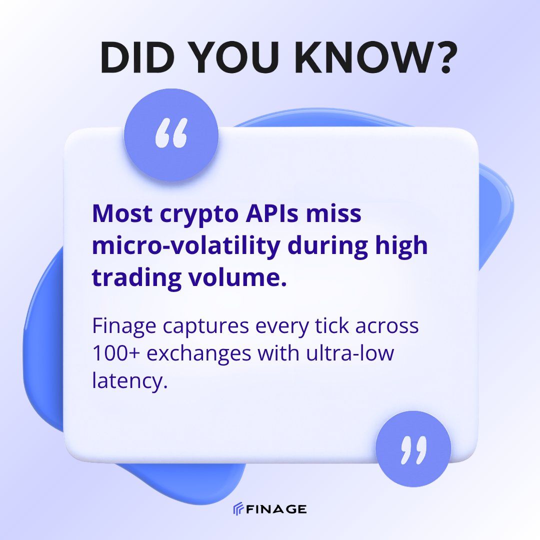 finageltd's tweet image. High trading volume = missed micro-volatility for most APIs.
Finage delivers every tick from 100+ exchanges without lag.
Start your free trial → moon.finage.co.uk/register?subsc…
#CryptoAPI #LowLatency #MarketData #Finage