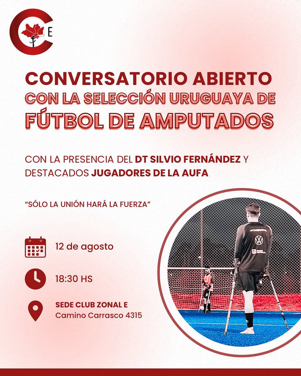 Conversatorio Abierto con la Selección Uruguaya de Fútbol de Amputados ⚽🇺🇾

Una gran oportunidad de conocer su historia, sus desafíos, sus logros y todo lo que inspiran.

📅 Martes 12 de agosto
🕢 18:30 hs
📍 Camino Carrasco 4315