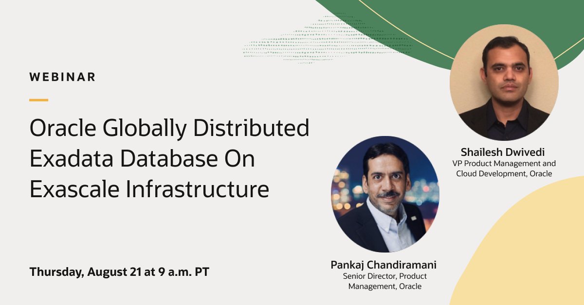 Oracle Exadata (@oracleexadata) on Twitter photo Join us on August 21 for an exclusive deep dive into new <a href="/OracleDatabase/">Oracle Database</a> service on #OCI. Find out how you can run always-on architectures, achieve extreme performance, address data residency requirements, and significantly reduce costs. social.ora.cl/6019fcWWX Join us on August 21 for an exclusive deep dive into new <a href="/OracleDatabase/">Oracle Database</a> service on #OCI. Find out how you can run always-on architectures, achieve extreme performance, address data residency requirements, and significantly reduce costs. social.ora.cl/6019fcWWX