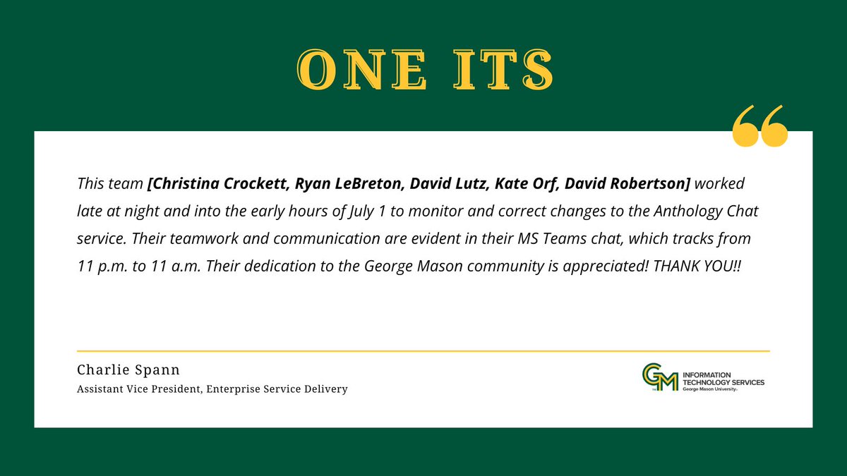 Join us every Friday for our One ITS series 💚💛