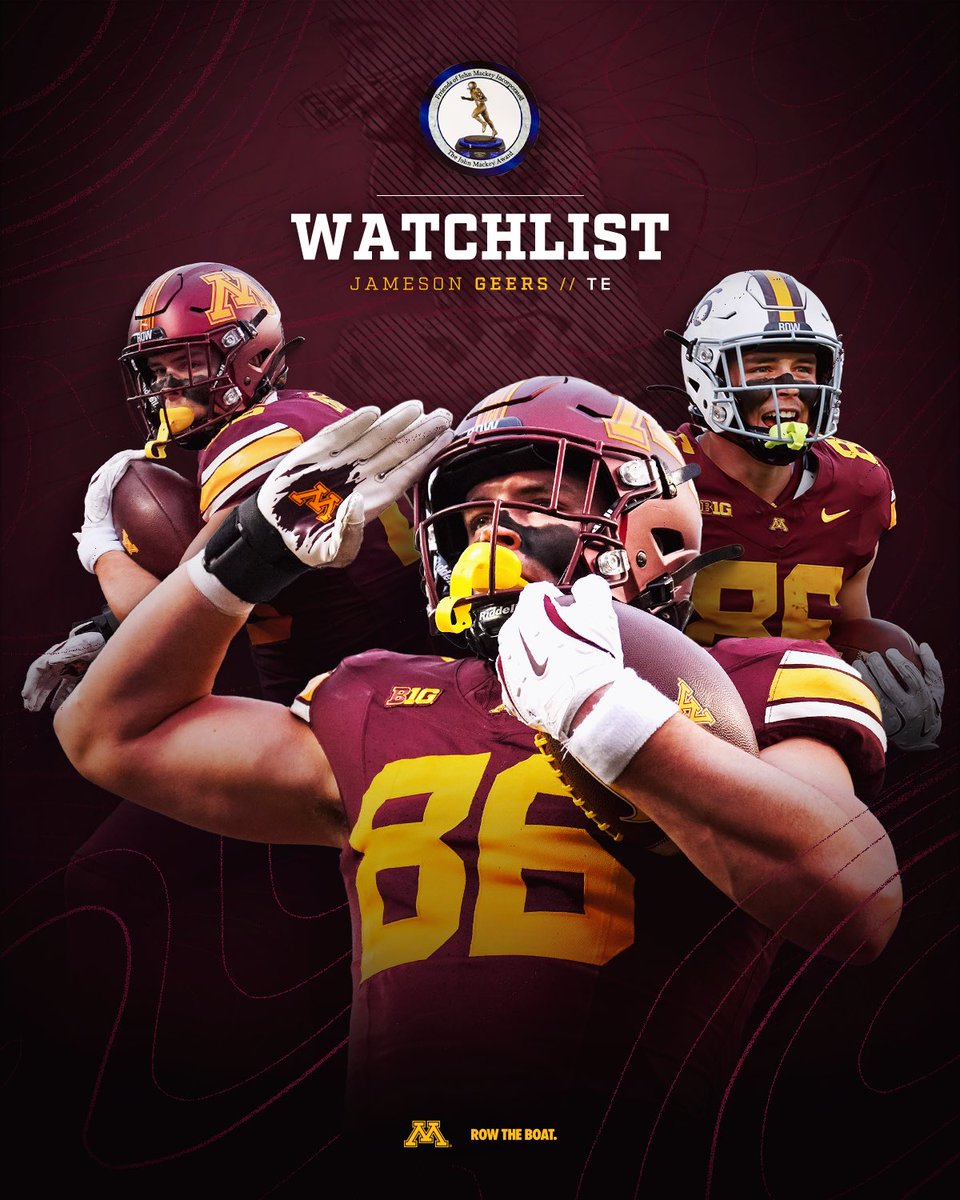 Minnesota Football (@gopherfootball) on Twitter photo .<a href="/jamesongeers/">Jameson Geers</a> has been named to the <a href="/JohnMackeyAward/">John Mackey Award</a> Preseason Watchlist!
The annual award recognizes the top collegiate tight end 🫡
#RTB #SkiUMah #Gophers .<a href="/jamesongeers/">Jameson Geers</a> has been named to the <a href="/JohnMackeyAward/">John Mackey Award</a> Preseason Watchlist!
The annual award recognizes the top collegiate tight end 🫡
#RTB #SkiUMah #Gophers