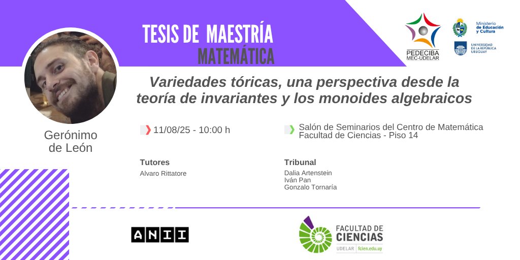Variedades tóricas, una perspectiva desde la teoría de invariantes y los monoides algebraicos

Defensa de #Maestría del #EstudiantePEDECIBA Gerónimo de León

11/08 - 10h

#SomosPEDECIBA
#ConstruyendoCIENCIA

+ info pedeciba.edu.uy/es/defensa/var…