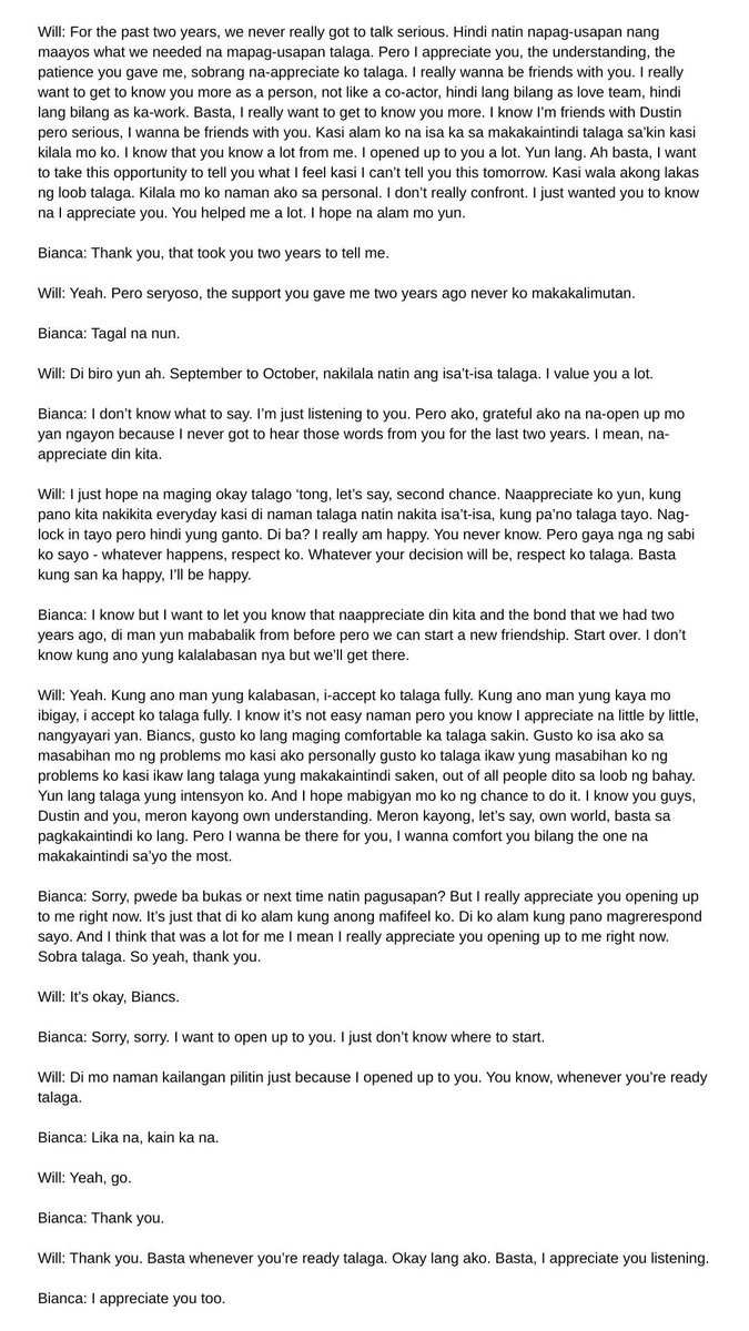 nomadjenny's tweet photo. Will’s drunk “confession” to Bianca is my ROMAN EMPIRE.  
It was four months ago and yet I still look back in awe. Coincidentally, it was televised/streamed April 9th, Day of Valor or Araw ng Kagitingan. Rightfully so because Will finally had shown courage to open up to Bianca.

Will displayed such high emotional intelligence I didn’t expect from someone in his early 20’s.

Anyway, so I asked chatGPT to analyze his words and read between the lines.

A 🧵 of the responses I got:
(SKL, amats responsibly 🚬🚬🚬)

P.S. 
This was THE moment that turned me into a silent fan. I just knew, if he was able to show this level of restraint and respect while he was DRUNK, then he’d always be someone I’ll be proud to be a fan of.

#WillCa #PBBDay32