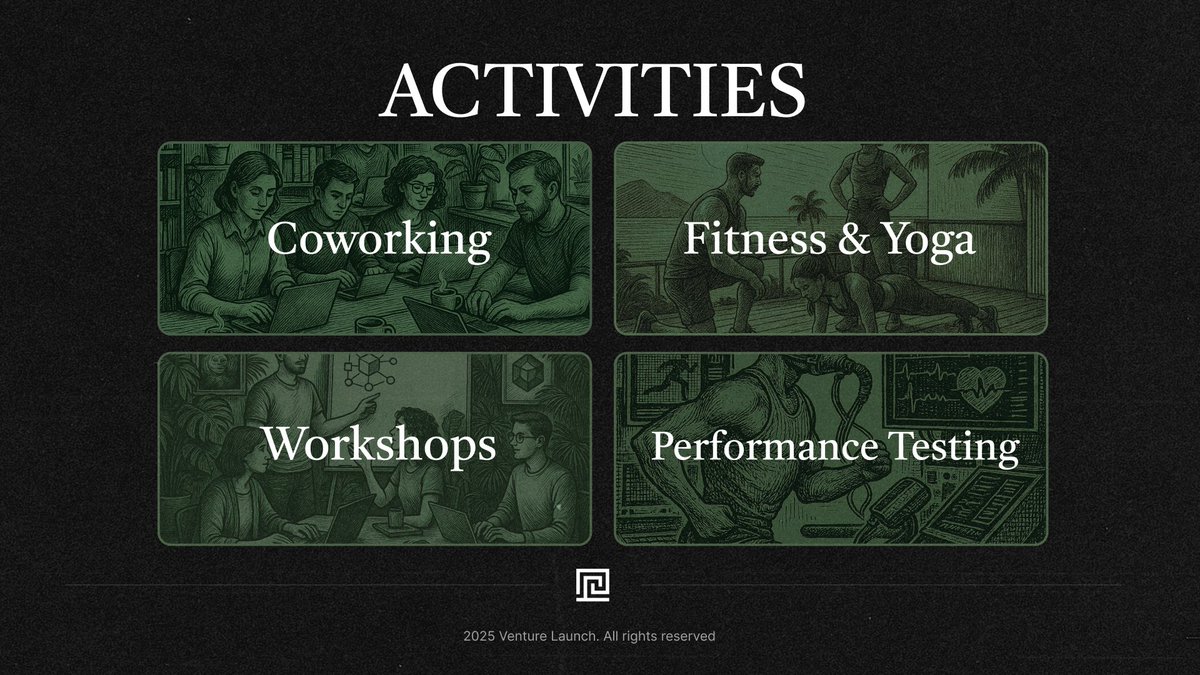 Program activities including workshops, yoga, and coworking