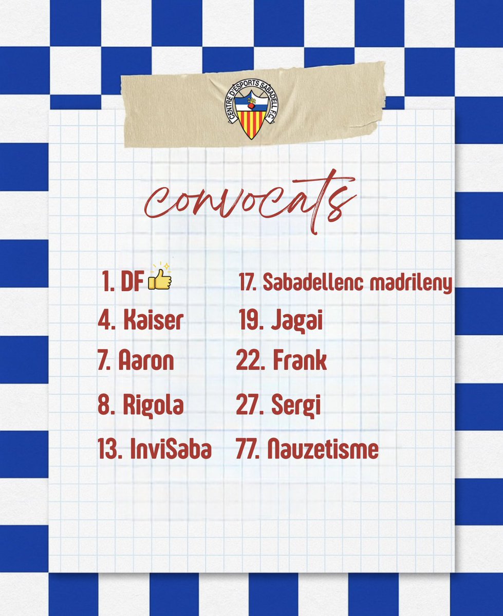 📋 Convocatòria oficial del TwSabadell per aquest diumenge a la <a href="/CopaTWCatalunya/">Copa TW Catalunya 🏆</a>! 💙🤍

Amb un equip carregat de talent i ganes de donar-ho tot🔥

💪 Preparats per perdre!
