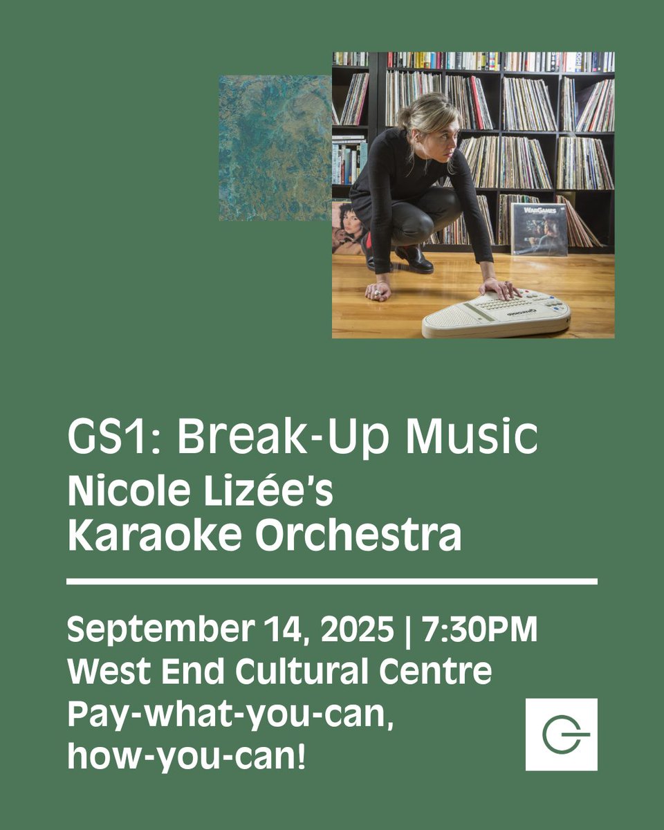🎤 GS1: Break-Up Music: <a href="/NicoleLizee/">Nicole Lizée</a>’s Karaoke Orchestra. 
Sept 14, 7:30 PM @ West End Cultural Centre. Pay-what-you-can. 
What happens when a karaoke machine malfunctions... and an 11-piece amplified orchestra holds it together? 
🎟️ Get tickets now: eventbrite.ca/e/gs1-break-up…