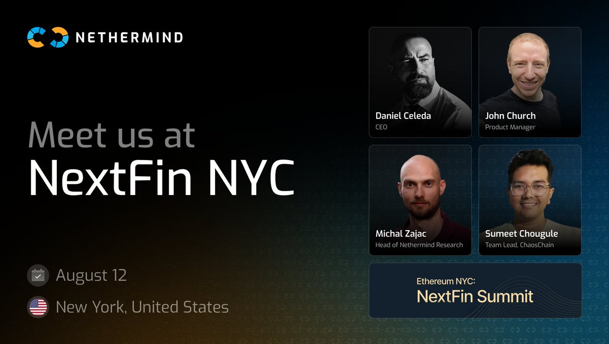 Nethermind (@nethermindeth) on Twitter photo NextFin Summit <a href="/ethereum_NYC/">Ethereum NYC</a> ➡️ We’re connecting with institutions on secure, compliant, scalable Ethereum solutions at the heart of growing blockchain adoption.
Find us at our booth. NextFin Summit <a href="/ethereum_NYC/">Ethereum NYC</a> ➡️ We’re connecting with institutions on secure, compliant, scalable Ethereum solutions at the heart of growing blockchain adoption.
Find us at our booth.