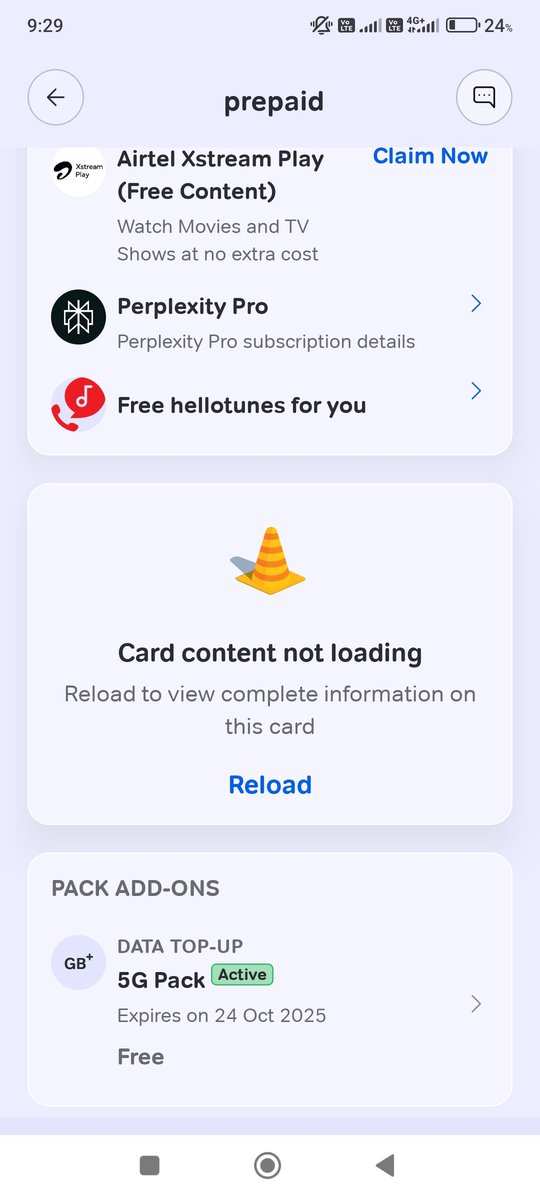 ⚠️Beaware 🚨
A huge fraud is being done by <a href="/Airtel_Presence/">Airtel Cares</a> <a href="/airtelindia/">airtel India</a>. Internet is not working on my mobile even after 5G recharge. You can see in the screenshot. <a href="/narendramodi/">Narendra Modi</a> <a href="/JM_Scindia/">Jyotiraditya M. Scindia</a> kindly Take Strict Action. My Mobile Number is 9616124124.