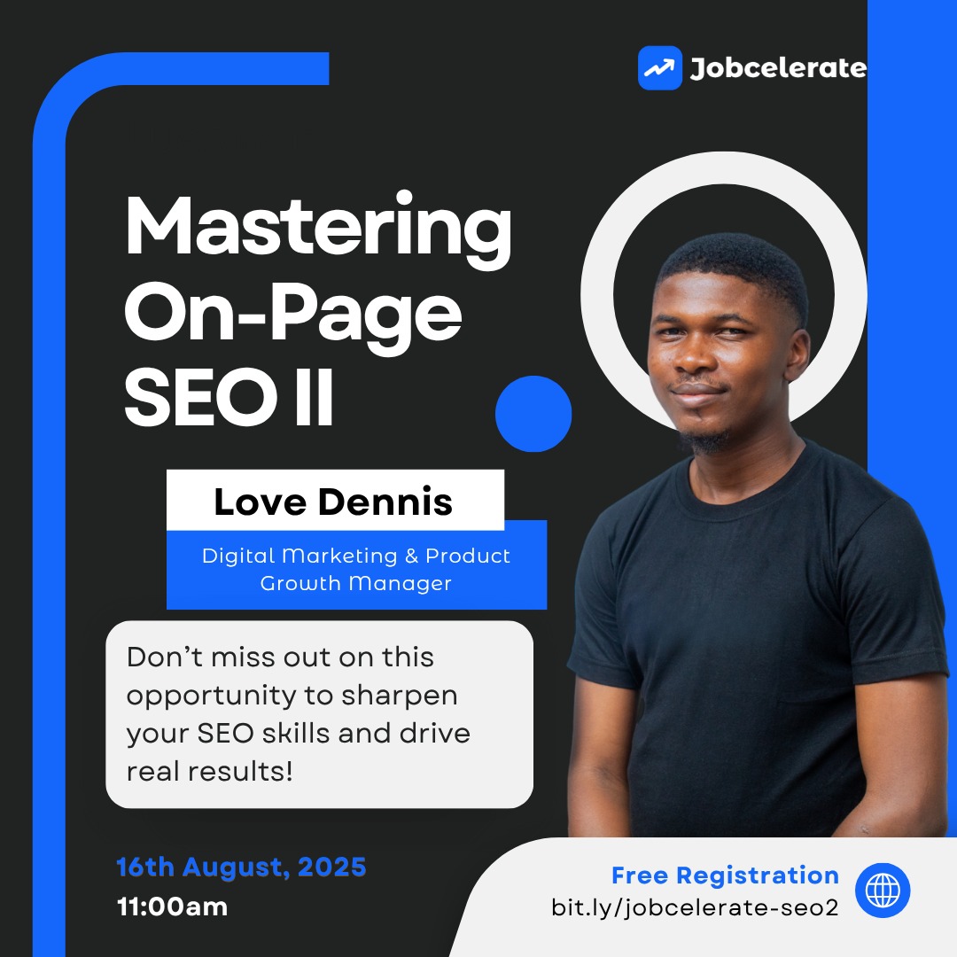 jobcelerate's tweet photo. 📢 FREE SEO TRAINING ALERT!

Struggling to rank on Google? Still guessing what works for SEO?
It’s time to stop the guesswork and start doing what actually moves the needle!
Join us for Mastering On-Page SEO II – a practical, beginner-friendly session designed to show you exactly https://t.co/JUh0RwLj7t