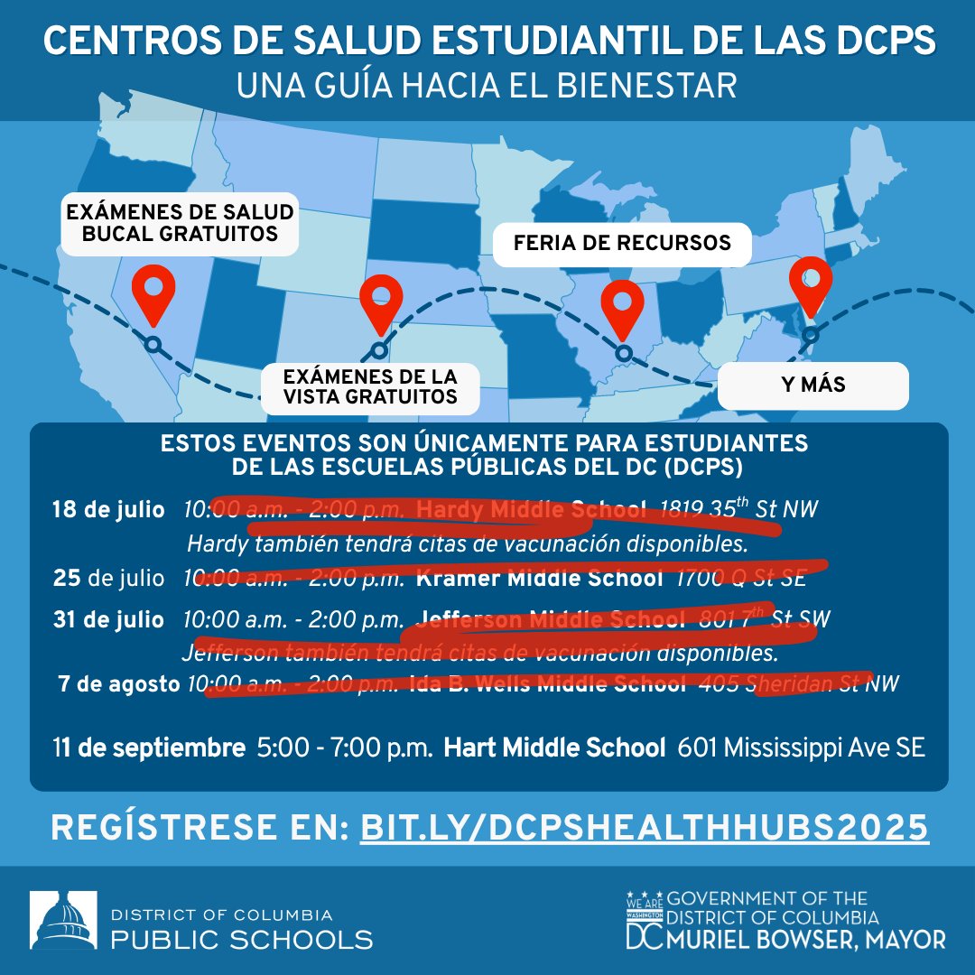 DC Public Schools (@dcpublicschools) on Twitter photo Did you miss our recent DCPS Student Health Hubs? We have one more coming up at Hart Middle School on Thursday, September 11 from 5 to 7 p.m. 
Register today: bit.ly/dcpshealthhubs… Did you miss our recent DCPS Student Health Hubs? We have one more coming up at Hart Middle School on Thursday, September 11 from 5 to 7 p.m. 
Register today: bit.ly/dcpshealthhubs…