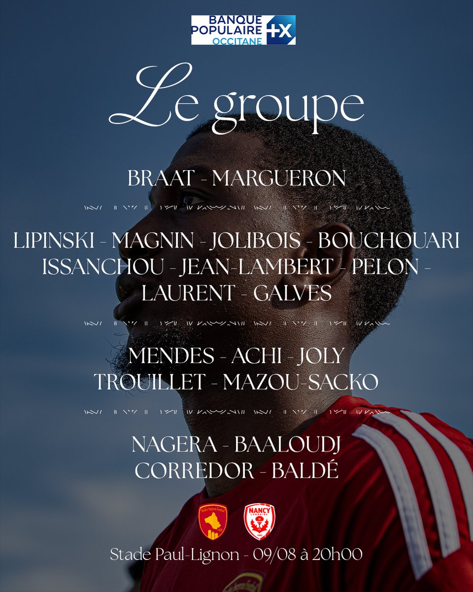 Voici les 𝟐𝟎 𝐑𝐮𝐭𝐡𝐞́𝐧𝐨𝐢𝐬 retenus pour ce premier match de championnat, présentés par la Banque Populaire Occitane 👊

➡️ Choix du coach : Crombez - Vangi
➡️ Blessés : Ponti -  Younoussa - Tebily

Le match sera à suivre en live tweet, sur l'application RAF, et en direct