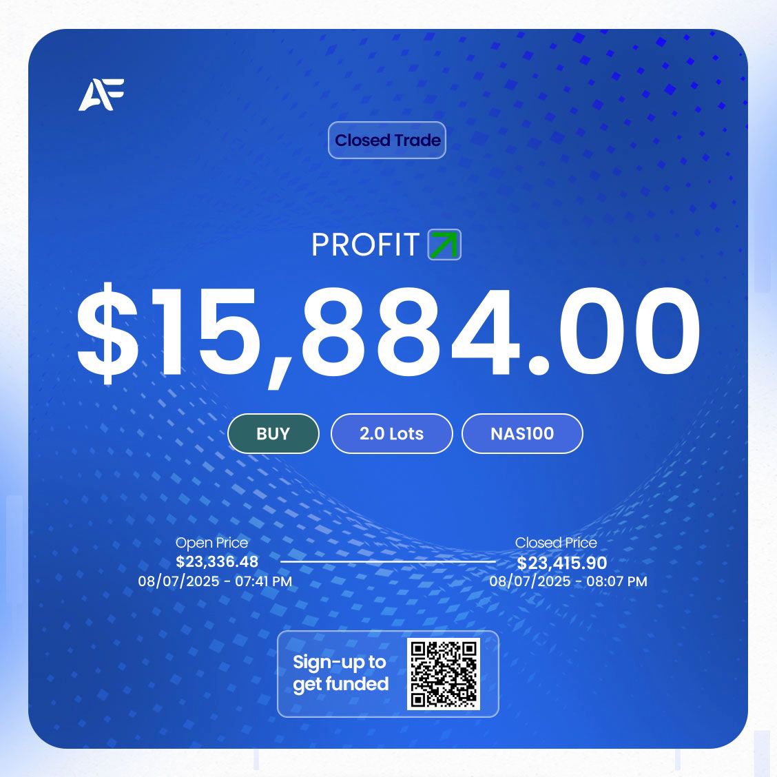 Have you seen our new PNL certificates? 📄

Now live in your Atlas Funded dashboard.

Track &amp; showcase your wins — every profitable trade comes with its own certificate.

Like this one: $15,884 profit on NAS100 🚀