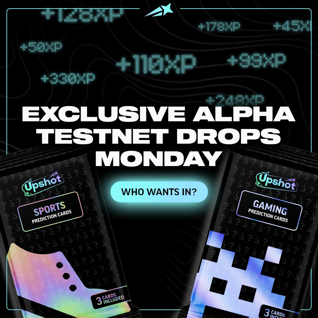 Big news for <a href="/upshot_cards/">Upshot</a> 🚨

Monday shot callers starting to test platform on testnet! 😎

1. Daily credits to rip packs 
2. Stack XP
3. Climb the leaderboard before public 

Do you want in next ? 
Submit this form: upshotcards.typeform.com/apply 

In referral section add my username
