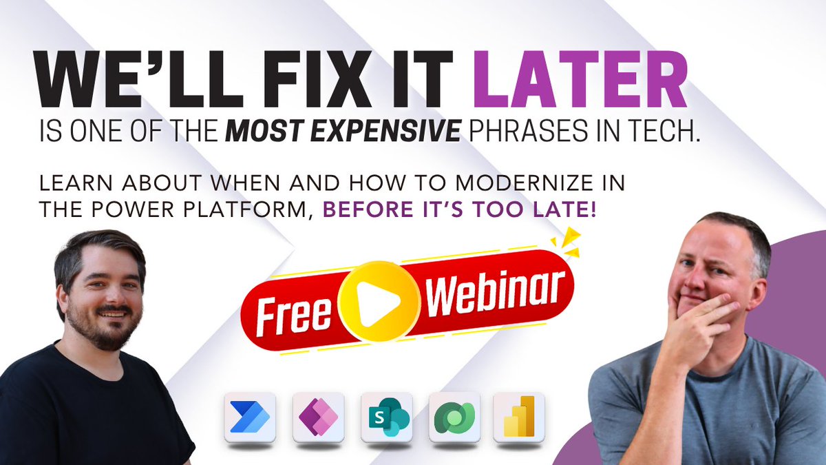 PowerApps911- Power Platform Consulting & Training (@powerapps911) on Twitter photo Modernization sounds big and scary… but with the #PowerPlatform, it doesn't have to be! Shane sits down with one of our architects to chat all things Power Platform and how to ditch outdated processes once and for all! 
Watch now: ow.ly/Rwqe50WC9s0
#DigitalTransformation Modernization sounds big and scary… but with the #PowerPlatform, it doesn't have to be! Shane sits down with one of our architects to chat all things Power Platform and how to ditch outdated processes once and for all! 
Watch now: ow.ly/Rwqe50WC9s0
#DigitalTransformation