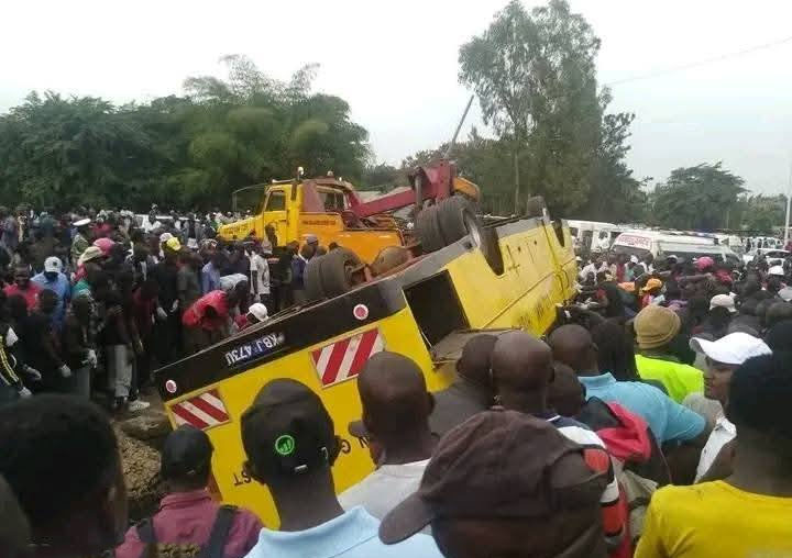 Kenya Security Arena (KSA) (@securityarenake) on Twitter photo Over 21 people die after a school bus ferrying mourners lost control & overturned at Coptic Roundabout along Kisumu-Kakamega Road.
Let's maintain #UsalamaBarabarani to reduce accidents.
<a href="/ntsa_kenya/">NTSA KENYA</a> <a href="/Gideon_Kitheka/">Gideon Kitheka Snr</a>
<a href="/roadsafety/">RoSPA Road Safety</a> <a href="/KenyanTraffic/">KenyanTraffic</a> Over 21 people die after a school bus ferrying mourners lost control & overturned at Coptic Roundabout along Kisumu-Kakamega Road.
Let's maintain #UsalamaBarabarani to reduce accidents.
<a href="/ntsa_kenya/">NTSA KENYA</a> <a href="/Gideon_Kitheka/">Gideon Kitheka Snr</a>
<a href="/roadsafety/">RoSPA Road Safety</a> <a href="/KenyanTraffic/">KenyanTraffic</a>