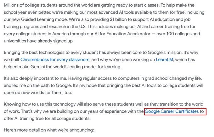 Google AI Education Accelerator announcement