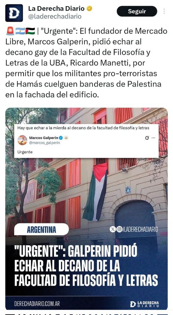 Luca Bonfante (@lucabonfante_) on Twitter photo Desde la <a href="/ptsjuventud/">Juventud del PTS</a> repudiamos este ataque sionista y homofóbico al decano de nuestra facultad y lamentamos informarle a <a href="/marcos_galperin/">Marcos Galperin</a> que las Universidades públicas no son su empresa para decidir a quien echa y a quien no.
Mañana tenemos que ser miles en las calles. Desde la <a href="/ptsjuventud/">Juventud del PTS</a> repudiamos este ataque sionista y homofóbico al decano de nuestra facultad y lamentamos informarle a <a href="/marcos_galperin/">Marcos Galperin</a> que las Universidades públicas no son su empresa para decidir a quien echa y a quien no.
Mañana tenemos que ser miles en las calles.
