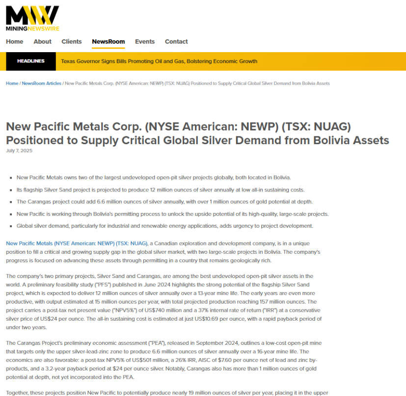 New Pacific Metals (@newpacific_) on Twitter photo #Bolivia remains one of the most underexplored mining regions, offering strong potential for new discoveries. As #silver demand grows, <a href="/NewPacific_/">New Pacific Metals</a> is positioned to capitalize on this potential, advancing two of the world’s largest undeveloped open-pit silver projects.
Our #Bolivia remains one of the most underexplored mining regions, offering strong potential for new discoveries. As #silver demand grows, <a href="/NewPacific_/">New Pacific Metals</a> is positioned to capitalize on this potential, advancing two of the world’s largest undeveloped open-pit silver projects.
Our