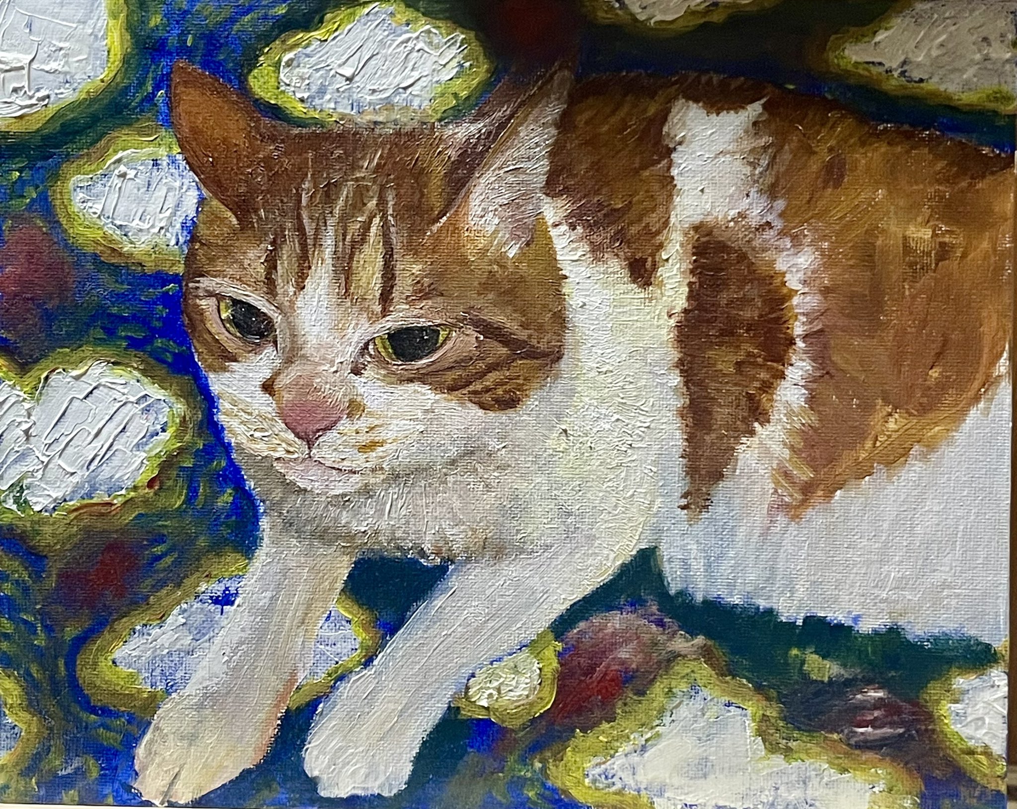 #絵画 #油絵 #猫 となり」 F10 油彩 #油絵 #油彩 #oilpainting #猫 #猫の絵 #cat