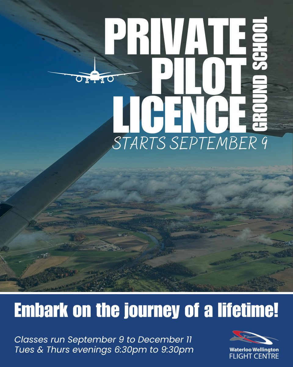 ✈️ Ready to fly? Join our Fall PPL Ground School!
🗓 Sept 9–Dec 11 | Tues &amp; Thurs | 6:30–9:30 PM
📍 In-person at WWFC (Waterloo Airport)

Not ready this year? 2026 dates now online!
🔗 wwfc.ca/private-pilot-…

#pilottraining #aviation #PPL #WWFC