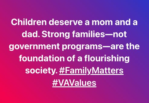 TFFVA's tweet image. Children deserve a mom and a dad. Strong families—not government programs—are the foundation of a flourishing society. #FamilyMatters #VAValues
