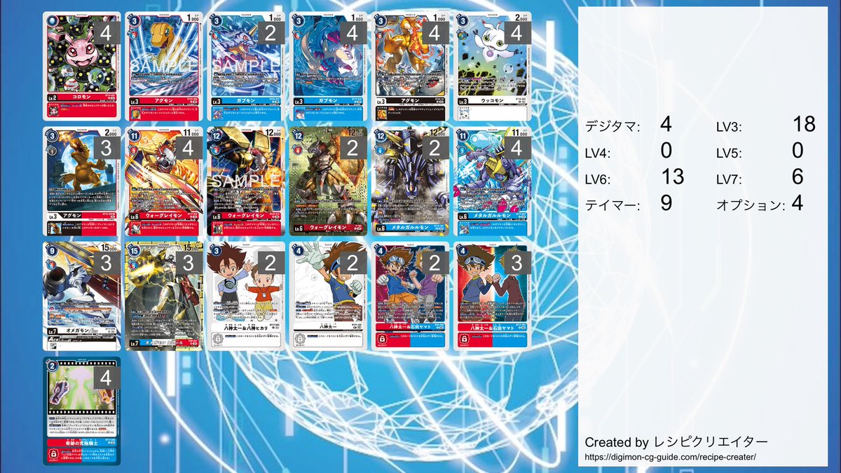 今日はオメガモンデッキ！ ノキア型はルインで滅亡するので太一寄せが