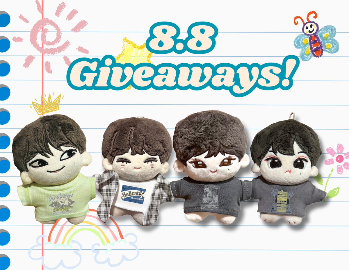 — 8.8 GIVEAYWAYS! In celebration of KIM SUNOO’s Global Ambassadorship with 8seconds!  

• 1 WINNER OF S” COLLECTION DOLL CLOTHES (Complete set &amp; POB)
• 1 WINNER OF JELLY BEANOO Doll
• 1 WINNER OF JIN FUDUO DOLL
• 1 WINNERS OF DOULAIFU DOLL
• 8 WINNERS OF “When I needed a