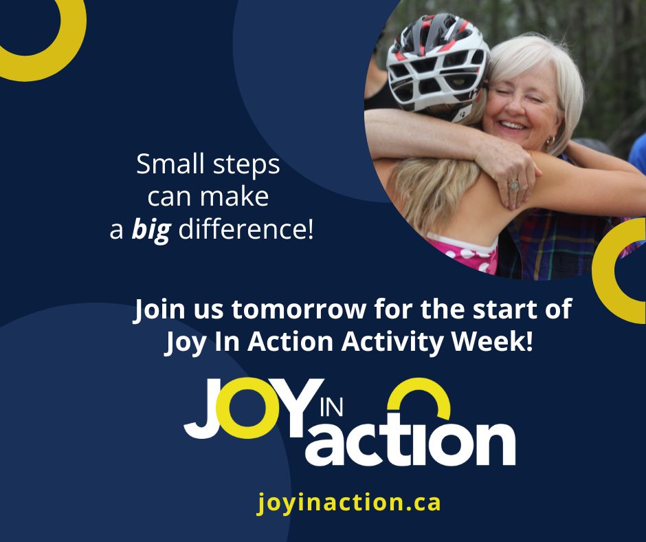 Tomorrow is a BIG day in the fight against human trafficking in Canada! People across the country are taking part in #JoyInAction Activity Week to #raiseawareness &amp; funds to #endhumantrafficking! 
There is still time to join us! joyinaction.ca #supportsurvivors