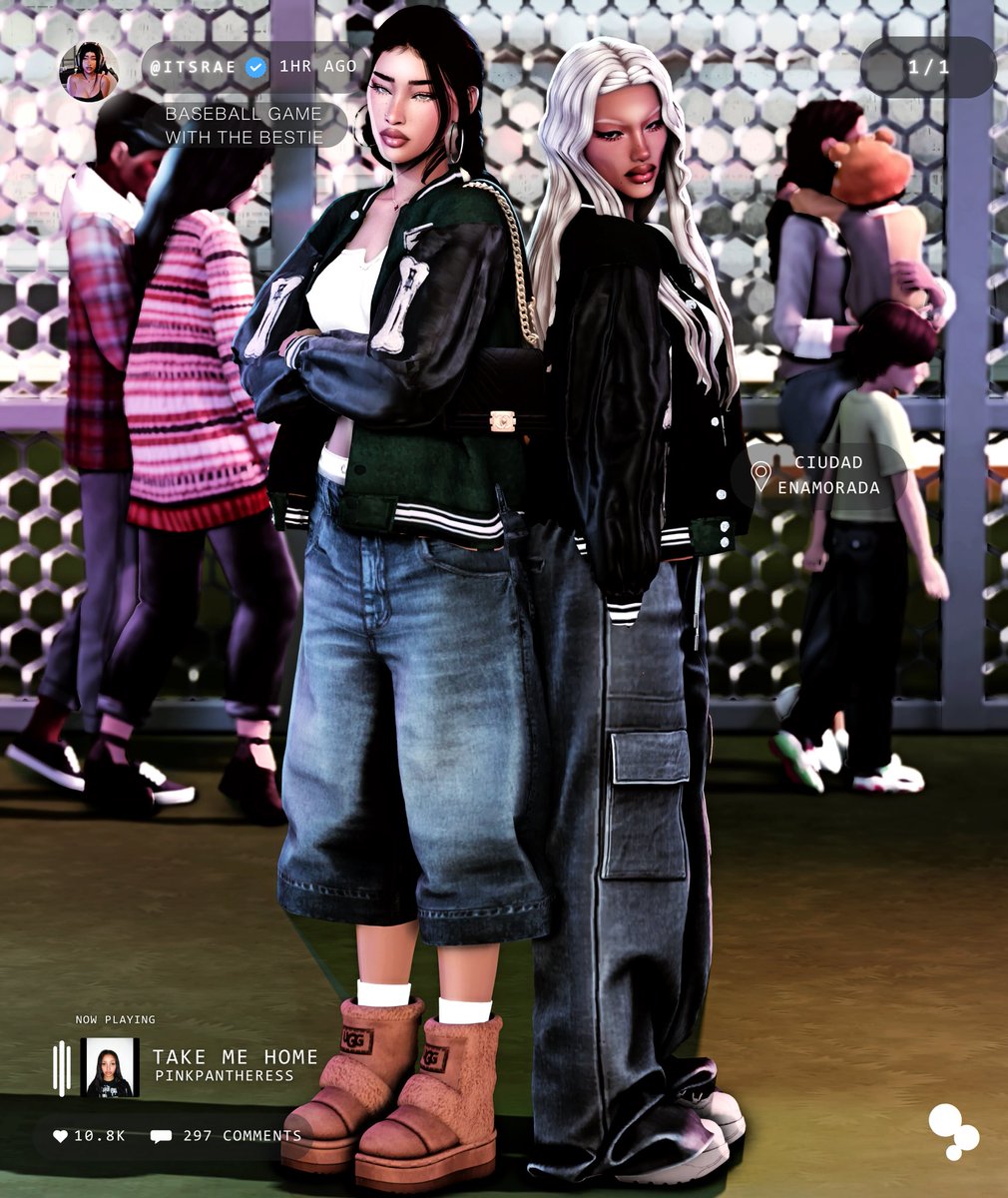 Rae and Robyn at a baseball game ⚾️ helios overlay template by Ophernelia on Tumblr #TheSims4 #sims4 #ShowUsYourSims